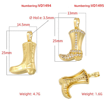 1 Piece Copper Zircon 18K Gold Plated Boots Pendant