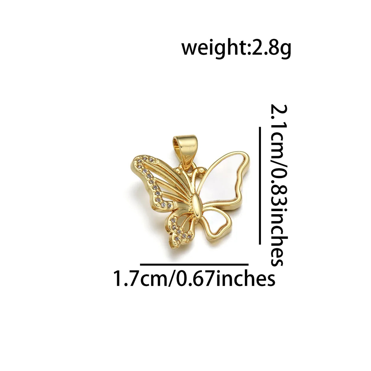 1 Piece Copper Zircon 18K Gold Plated Butterfly Pendant