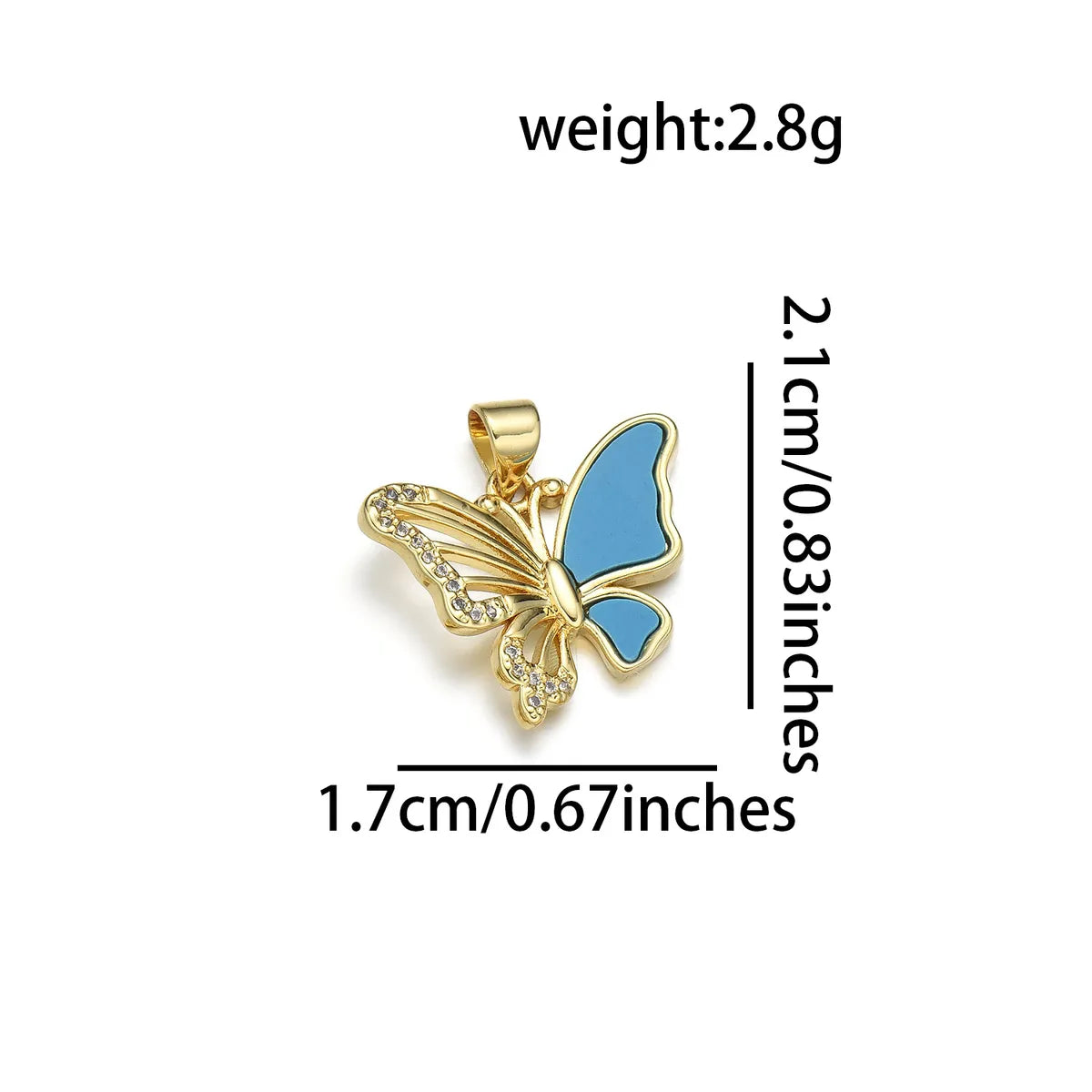 1 Piece Copper Zircon 18K Gold Plated Butterfly Pendant