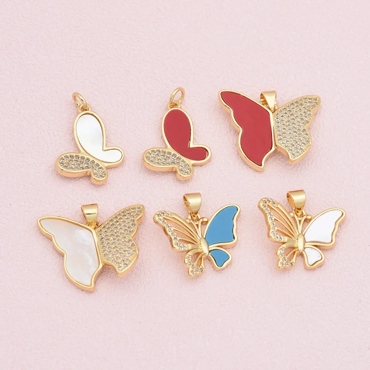 1 Piece Copper Zircon 18K Gold Plated Butterfly Pendant