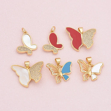 1 Piece Copper Zircon 18K Gold Plated Butterfly Pendant