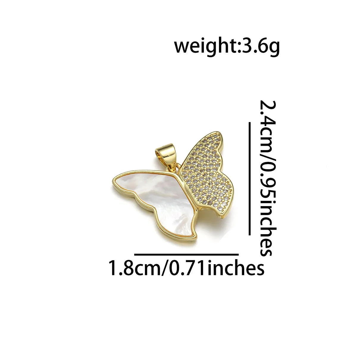 1 Piece Copper Zircon 18K Gold Plated Butterfly Pendant