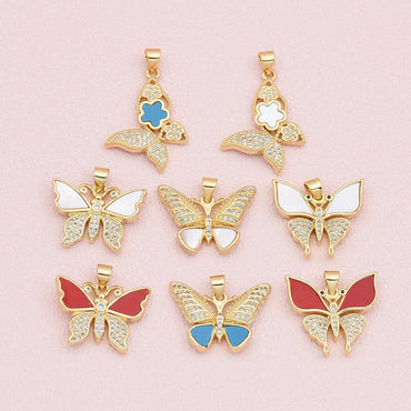 1 Piece Copper Zircon 18K Gold Plated Butterfly Pendant