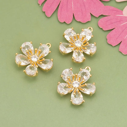 1 Piece Copper Zircon 18K Gold Plated Flower Pendant