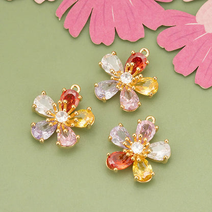 1 Piece Copper Zircon 18K Gold Plated Flower Pendant