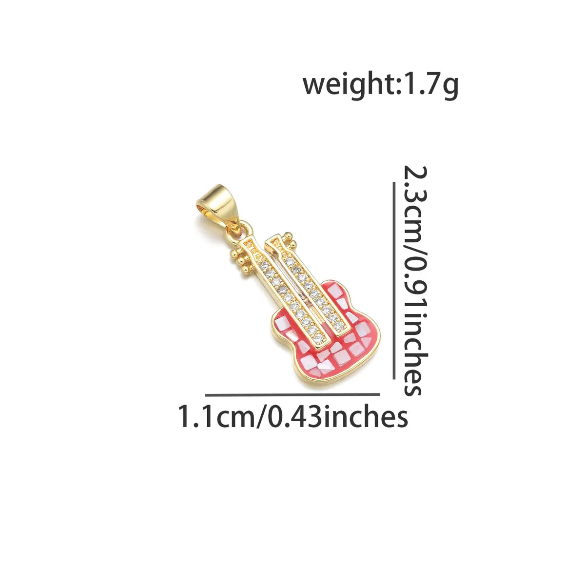 1 Piece Copper Zircon 18K Gold Plated Guitar Pendant