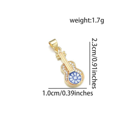 1 Piece Copper Zircon 18K Gold Plated Guitar Pendant