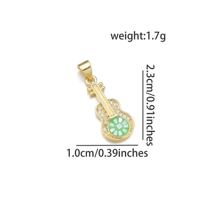 1 Piece Copper Zircon 18K Gold Plated Guitar Pendant