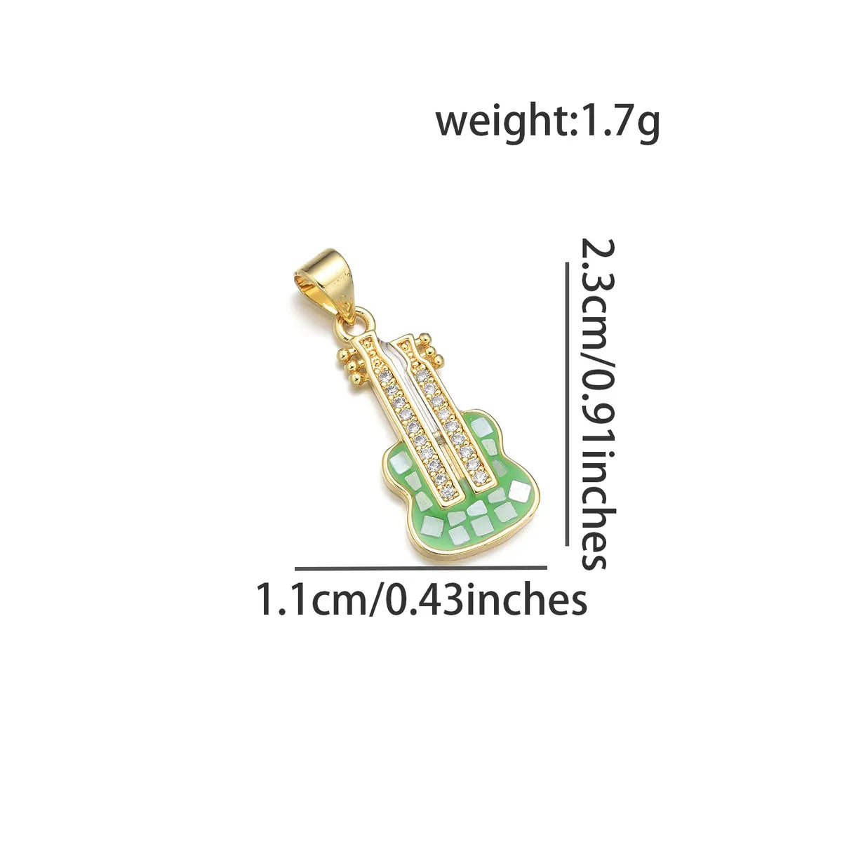 1 Piece Copper Zircon 18K Gold Plated Guitar Pendant