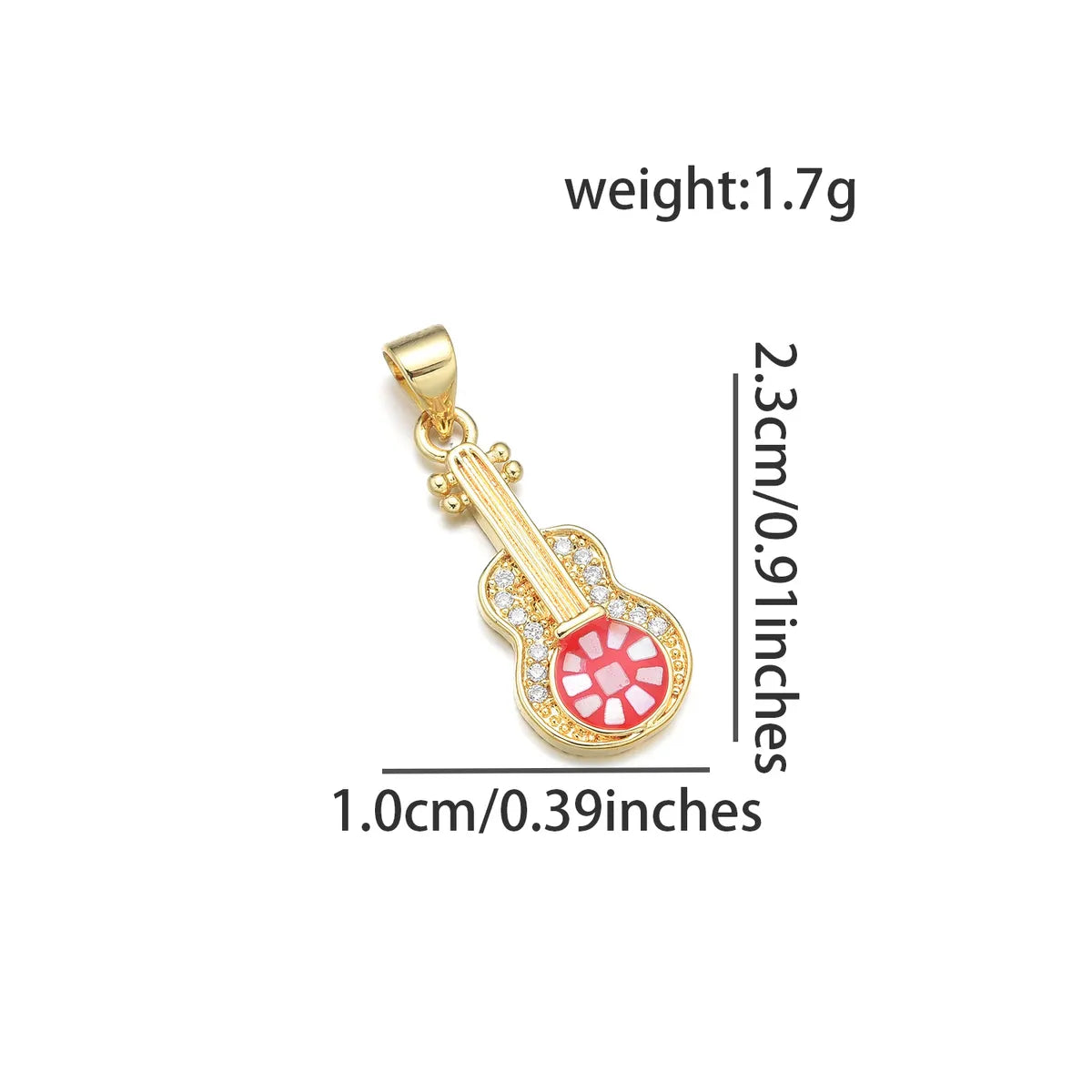 1 Piece Copper Zircon 18K Gold Plated Guitar Pendant