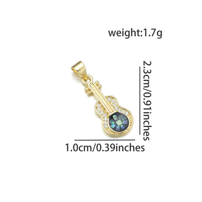 1 Piece Copper Zircon 18K Gold Plated Guitar Pendant