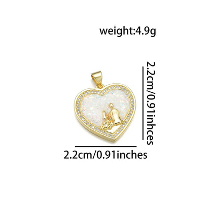 1 Piece Copper Zircon 18K Gold Plated Heart Shape Polished Pendant