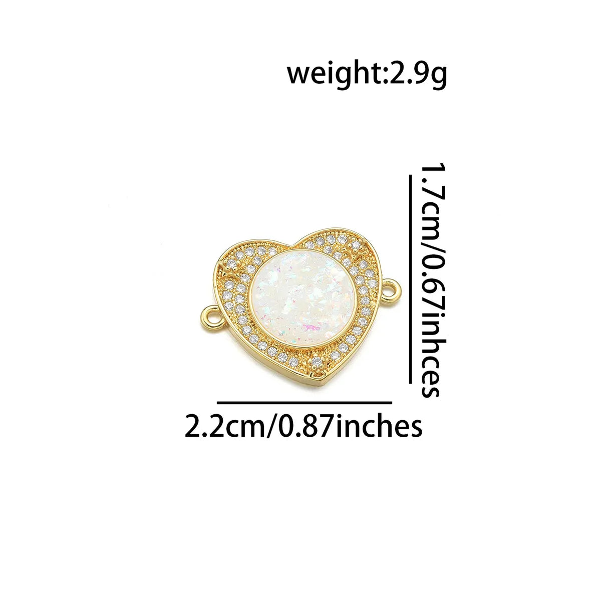 1 Piece Copper Zircon 18K Gold Plated Heart Shape Polished Pendant