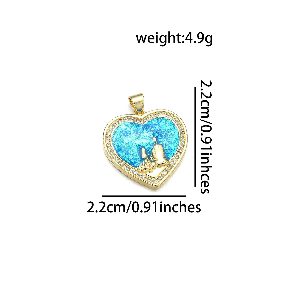 1 Piece Copper Zircon 18K Gold Plated Heart Shape Polished Pendant