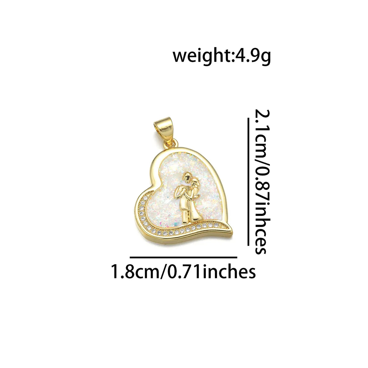 1 Piece Copper Zircon 18K Gold Plated Heart Shape Polished Pendant