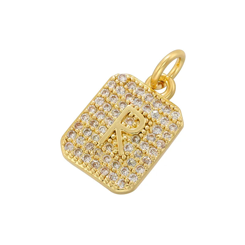 1 Piece Copper Zircon 18K Gold Plated Letter Pendant