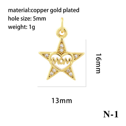 1 Piece Copper Zircon 18K Gold Plated Plating Inlay Pendant