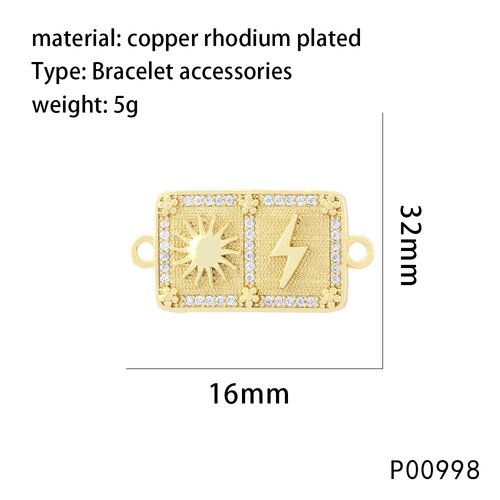 1 Piece Copper Zircon 18K Gold Plated Rectangle Pendant