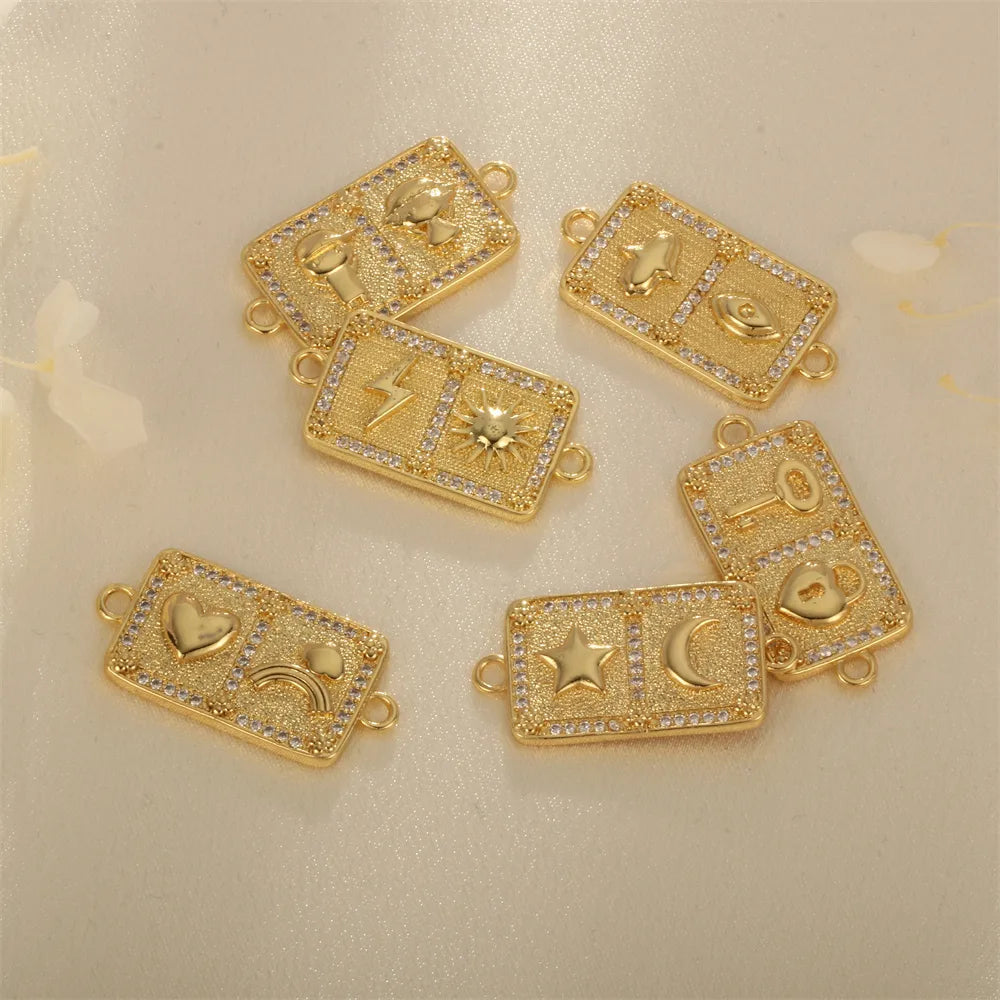 1 Piece Copper Zircon 18K Gold Plated Rectangle Pendant