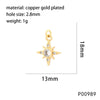 1 Piece Copper Zircon 18K Gold Plated Star Moon Shell Polished Pendant