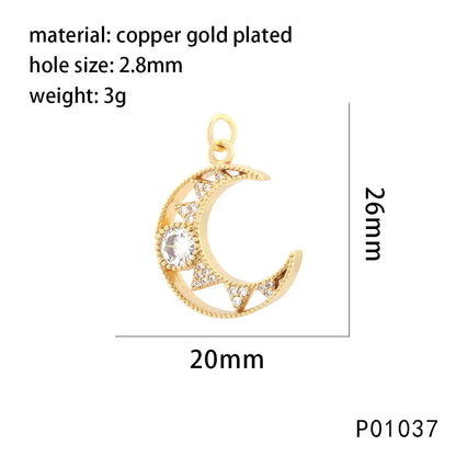 1 Piece Copper Zircon 18K Gold Plated Star Moon Shell Polished Pendant