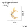 1 Piece Copper Zircon 18K Gold Plated Star Moon Shell Polished Pendant