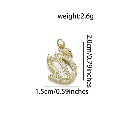 1 Piece Copper Zircon 18K Gold Plated Swan Pendant