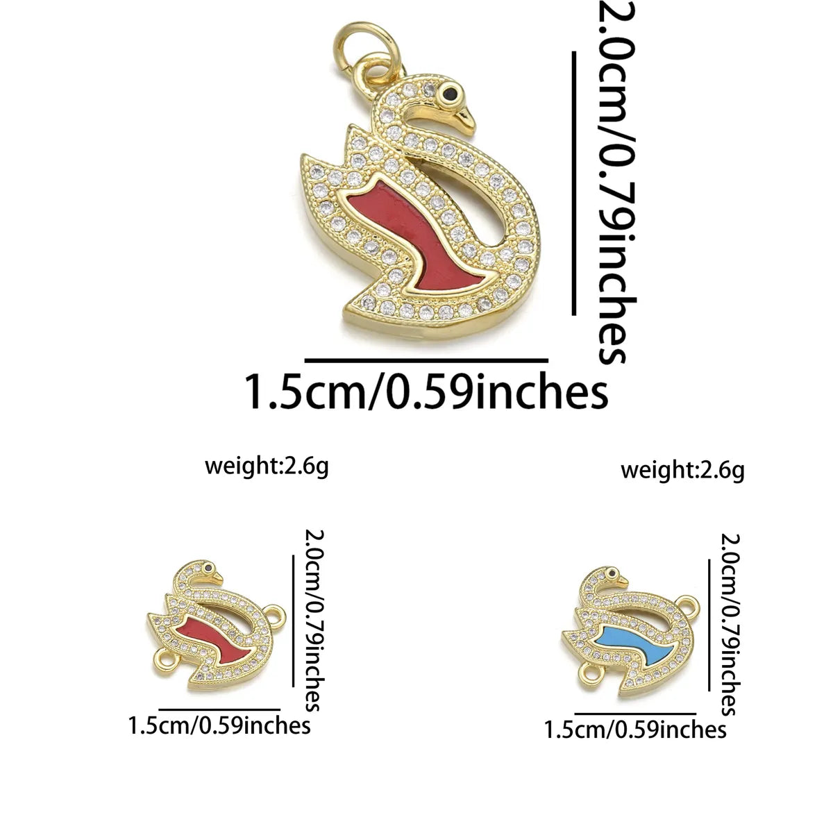 1 Piece Copper Zircon 18K Gold Plated Swan Pendant