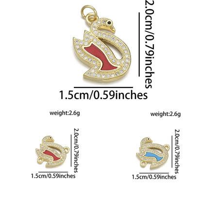 1 Piece Copper Zircon 18K Gold Plated Swan Pendant