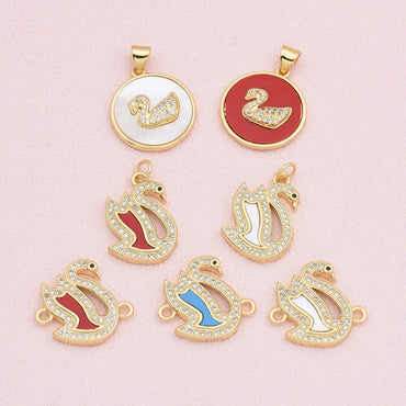 1 Piece Copper Zircon 18K Gold Plated Swan Pendant