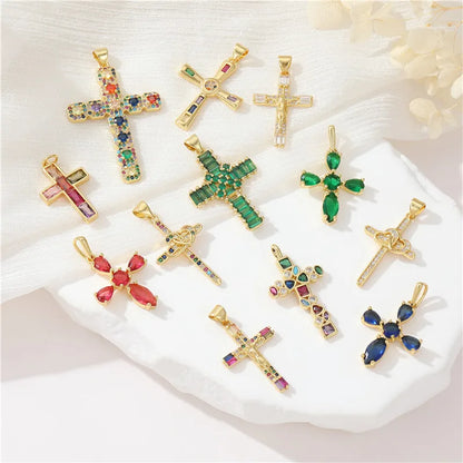 1 Piece Copper Zircon Cross Pendant