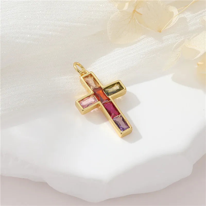 1 Piece Copper Zircon Cross Pendant