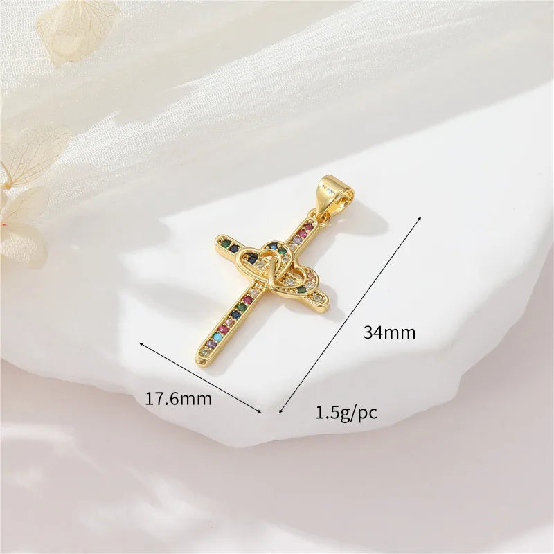 1 Piece Copper Zircon Cross Pendant