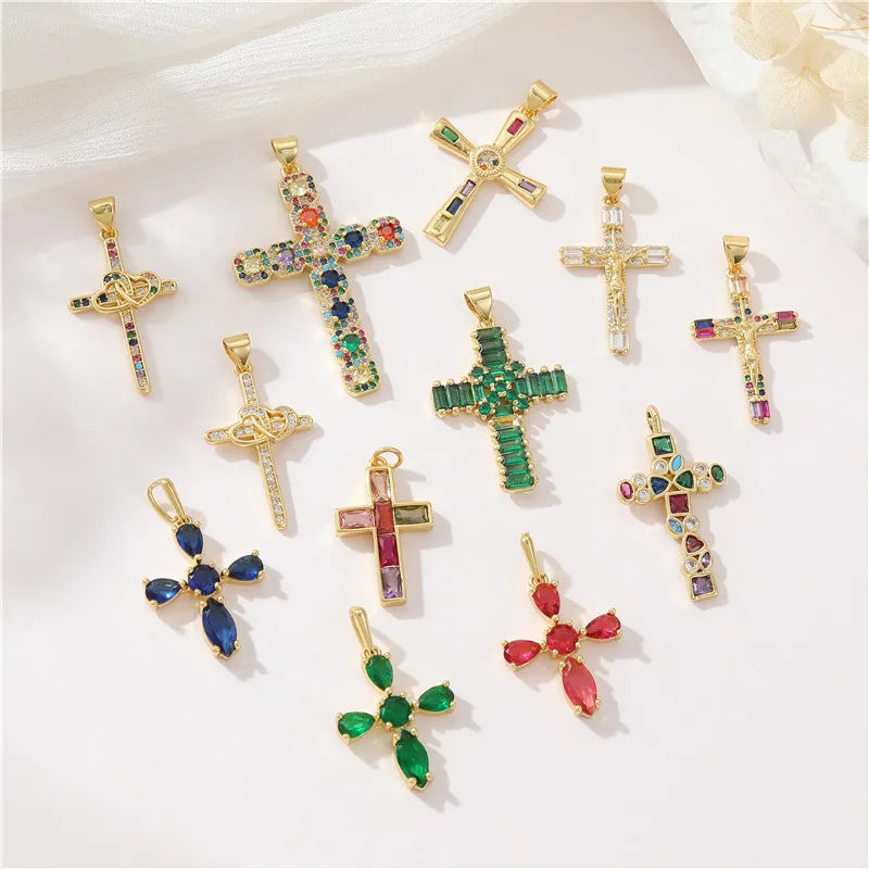 1 Piece Copper Zircon Cross Pendant