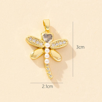 1 Piece Copper Zircon Dragonfly Pendant