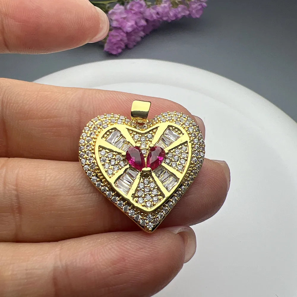 1 Piece Copper Zircon Heart Shape Pendant