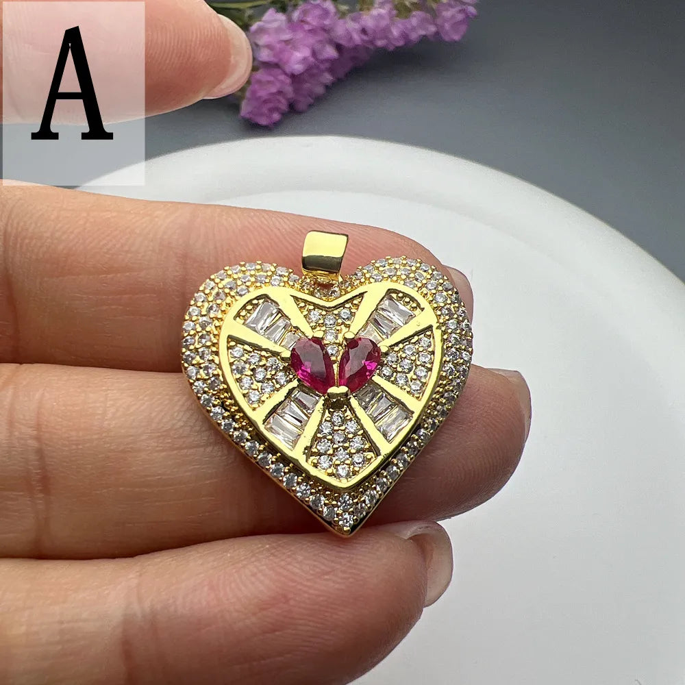 1 Piece Copper Zircon Heart Shape Pendant