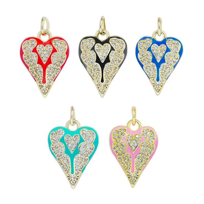 1 Piece Copper Zircon Heart Shape Pendant