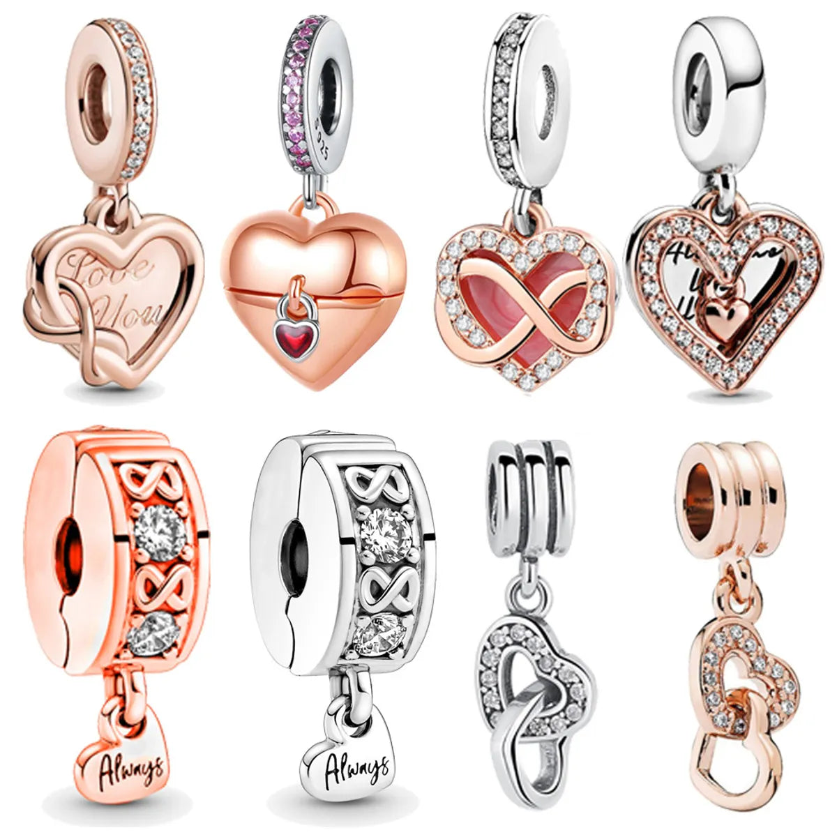 1 Piece Copper Zircon Infinity Heart Shape Pendant