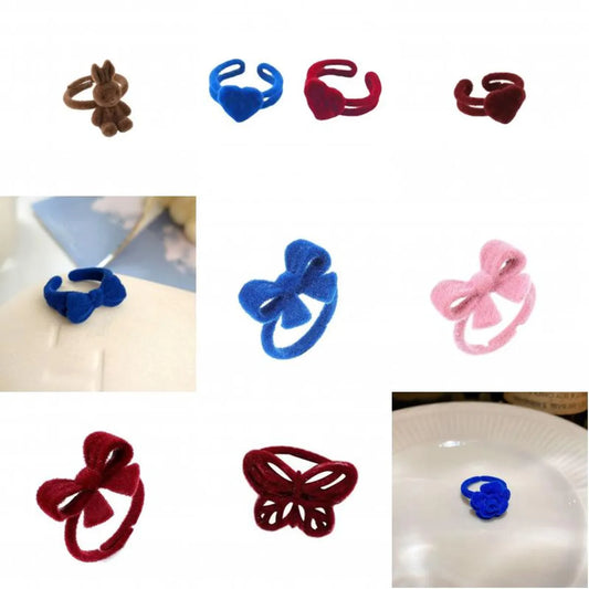 1 Piece Cute Animal Heart Shape Butterfly Alloy Flannel Flocking Women's Open Ring