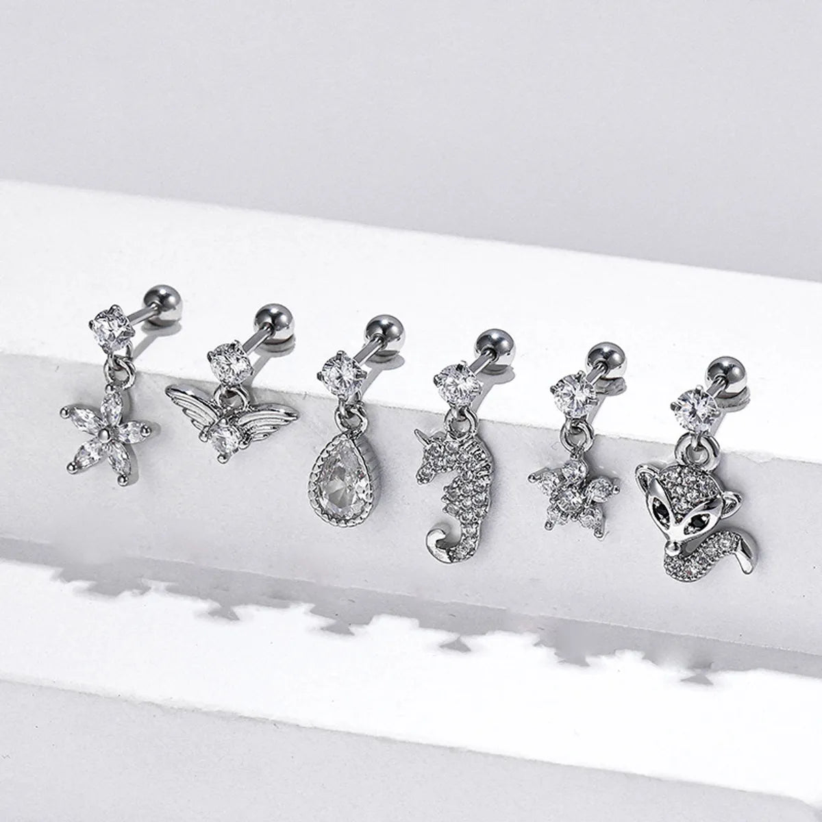 1 Piece Cute Animal Plating Inlay Stainless Steel Zircon Ear Studs