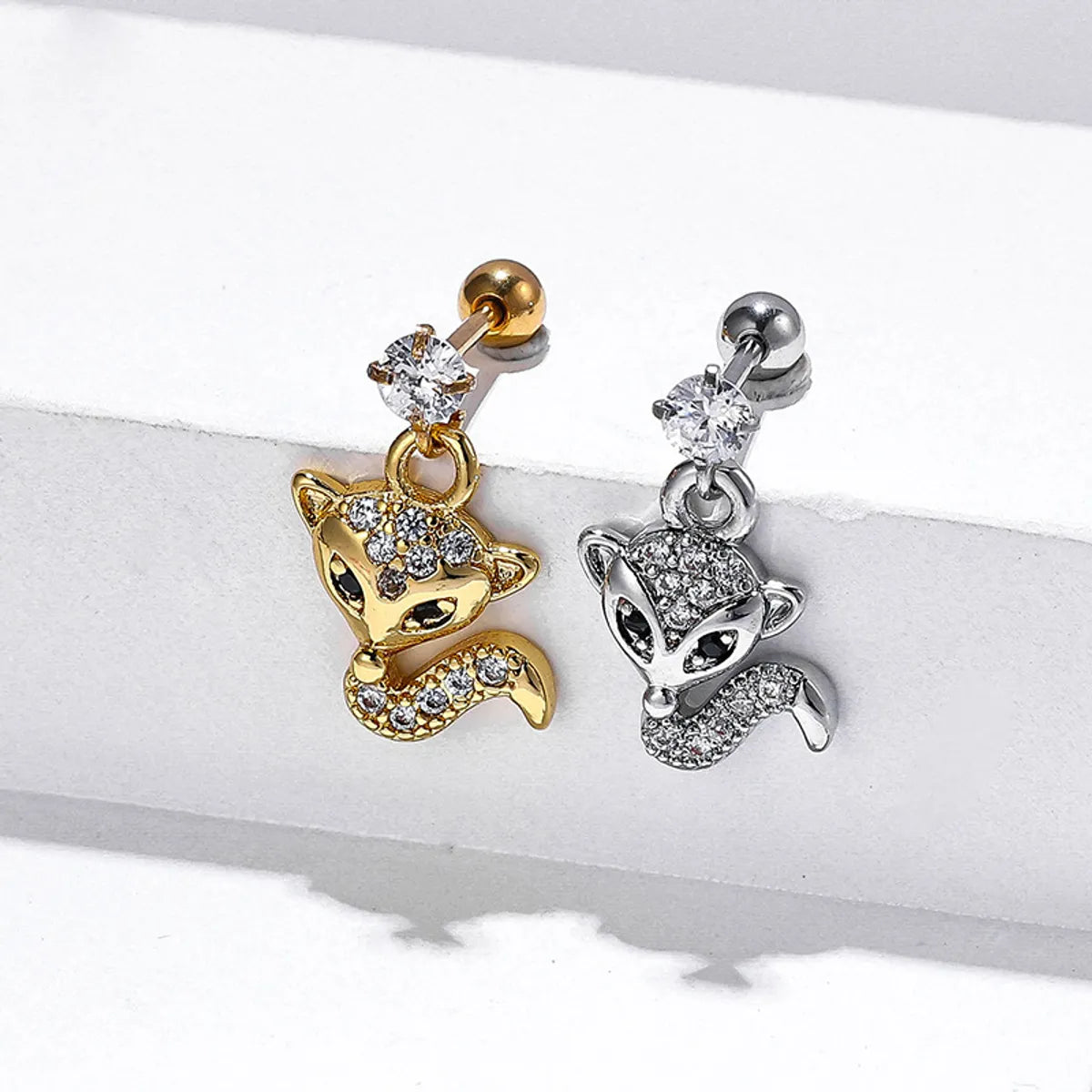 1 Piece Cute Animal Plating Inlay Stainless Steel Zircon Ear Studs