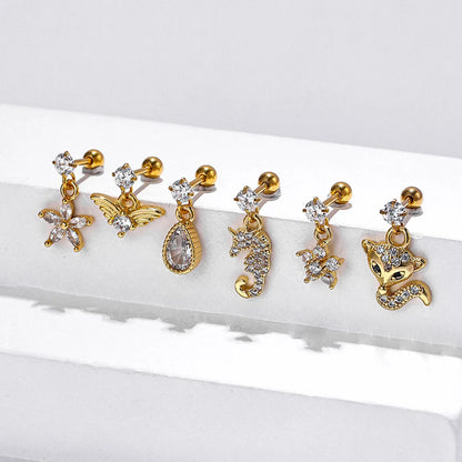 1 Piece Cute Animal Plating Inlay Stainless Steel Zircon Ear Studs