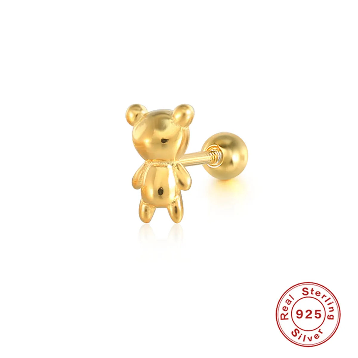 1 Piece Cute Bear Plating Sterling Silver Ear Studs