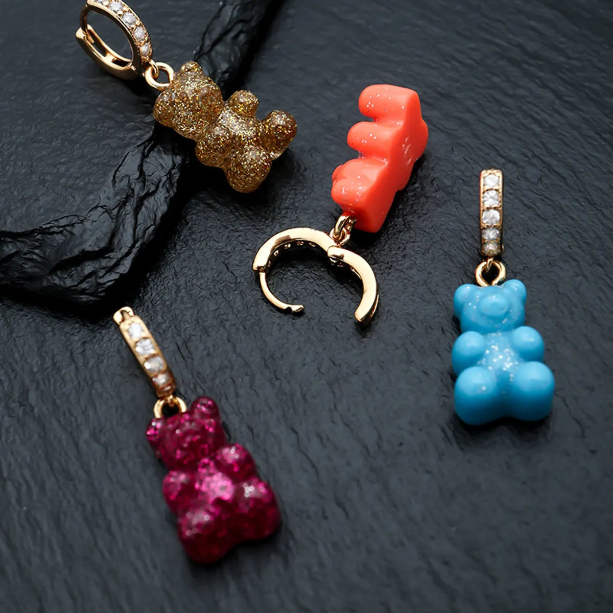 1 Piece Cute Bear Resin Copper Inlay Zircon Drop Earrings