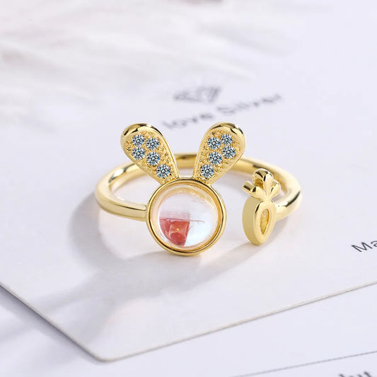 1 Piece Cute Bunny Ears Animal Copper Inlay Artificial Gemstones Zircon Open Ring