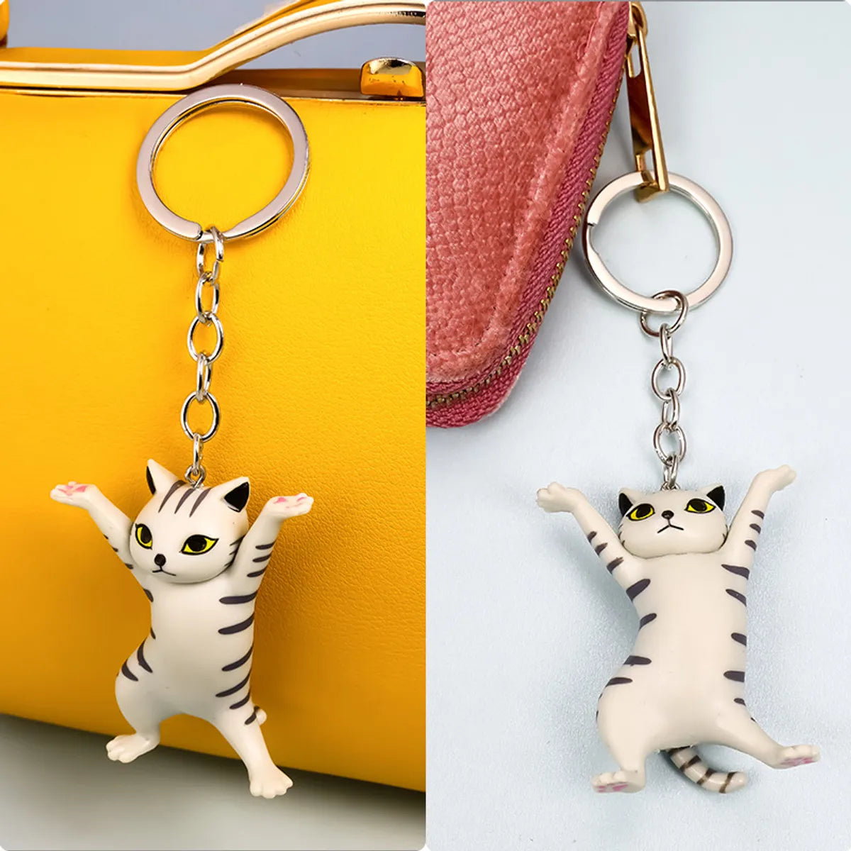 Cute Cat Alloy Resin Bag Pendant Keychain