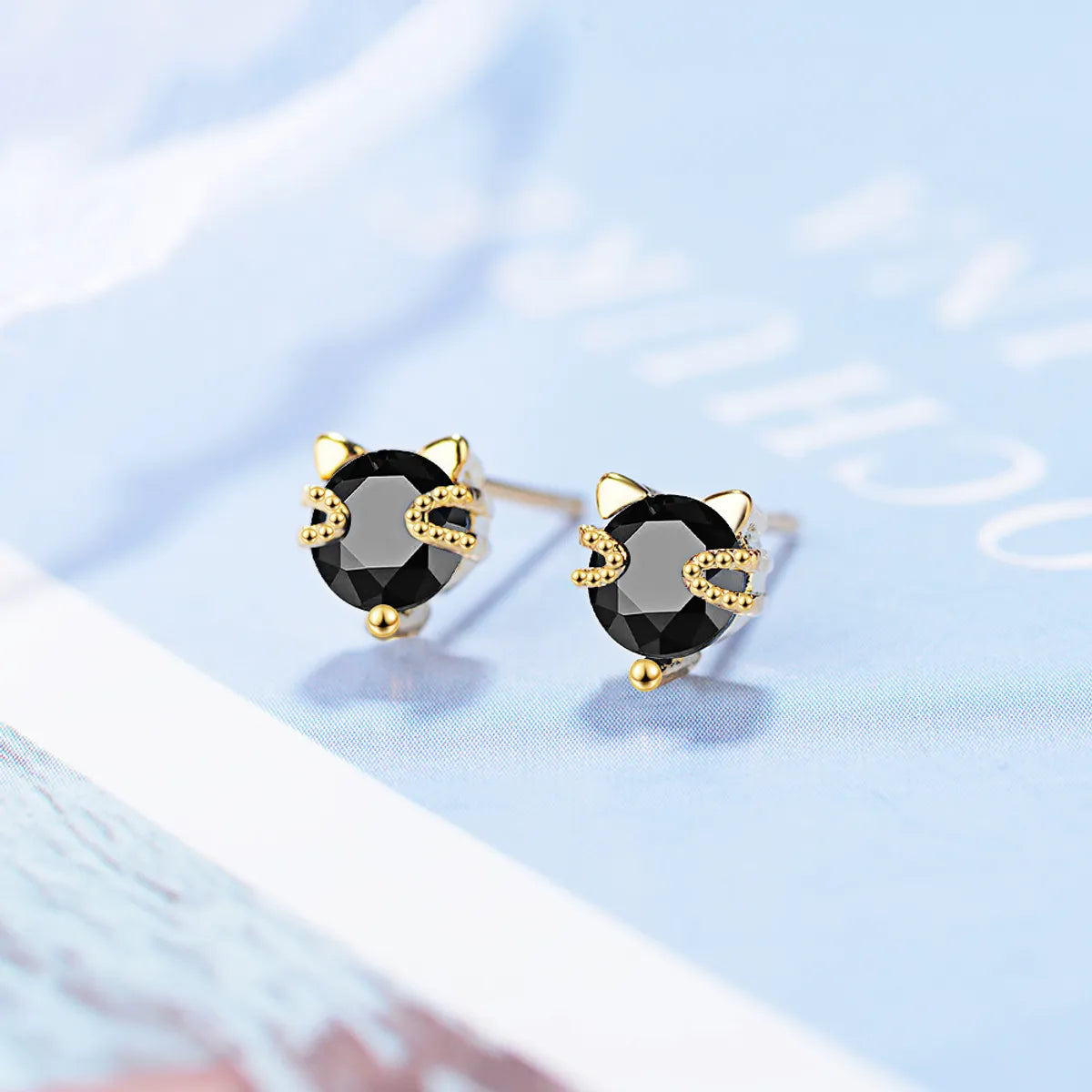 1 Piece Cute Cat Plating Inlay Copper Zircon 24k Gold Plated White Gold Plated Ear Studs