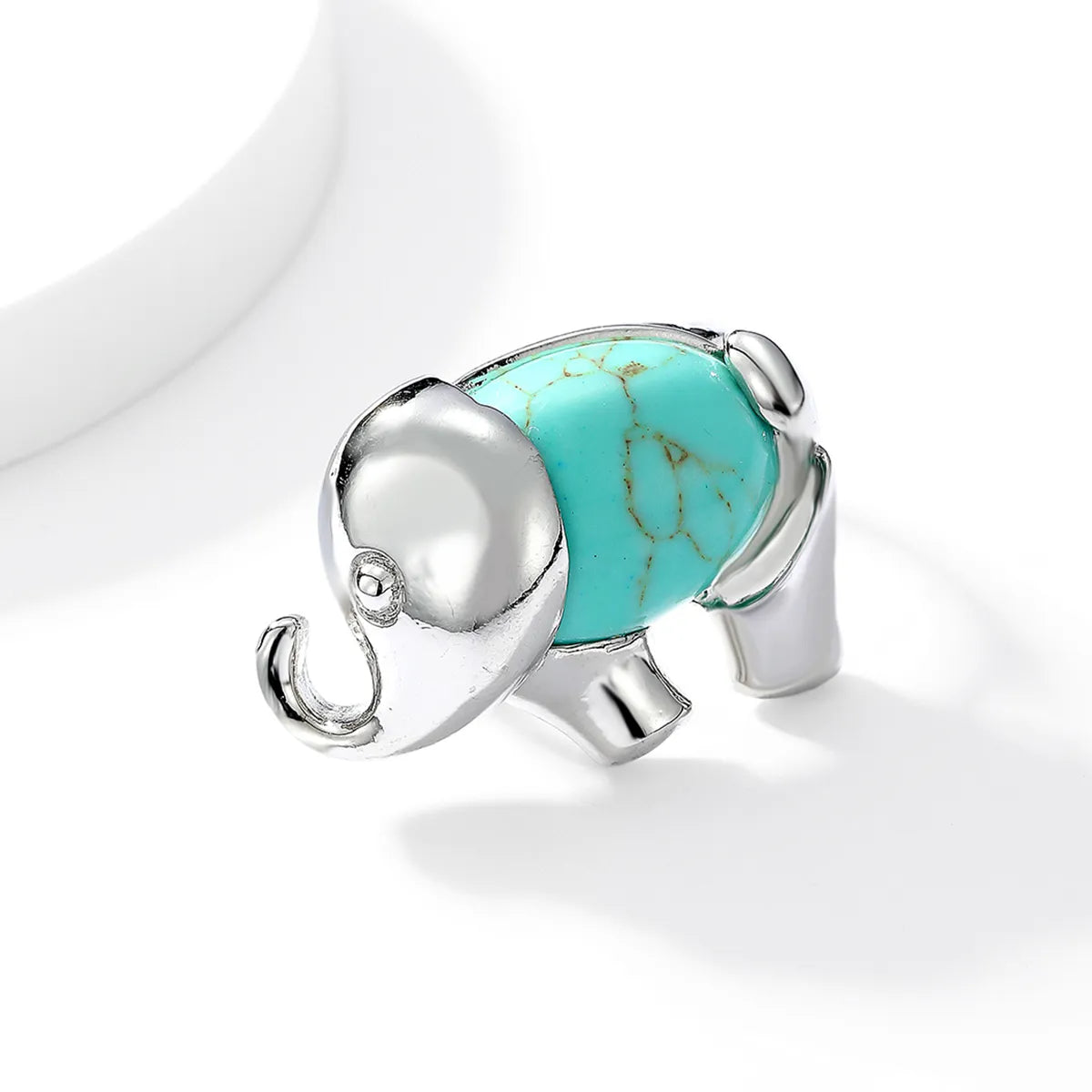 1 Piece Cute Elephant Stainless Steel Inlaid Turquoise Open Ring