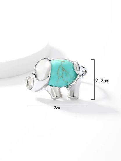 1 Piece Cute Elephant Stainless Steel Inlaid Turquoise Open Ring